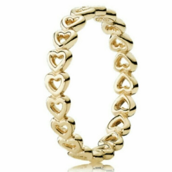 Pandora Yellow Gold Heart Band ring NEW - Picture 1 of 3